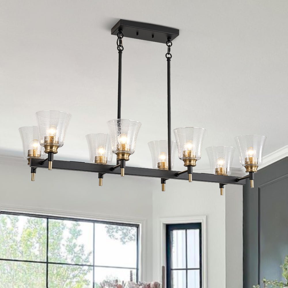 lightfixturesusa-8-light-seeded-glass-black-brass-linear-island-chandelier-chandelier-black-brass-204642 LightFixturesUSA - 8 - Light Seeded Glass Black Brass Linear Island Chandelier - Chandelier - Black + Brass -