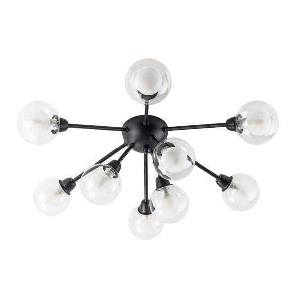 LightFixturesUSA - 9 - Light Layered Glass Bubble Sputnik Semi Flush Chandelier - Ceiling Light - Black -