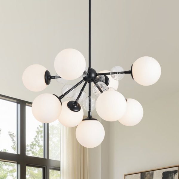 LightFixturesUSA - 9 - Light Tiered Sputnik Glass Globe Bubble Chandelier - Chandelier - Black - 