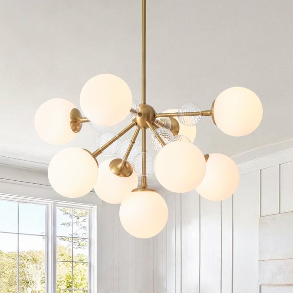 LightFixturesUSA - 9 - Light Tiered Sputnik Glass Globe Bubble Chandelier - Chandelier - Brass -