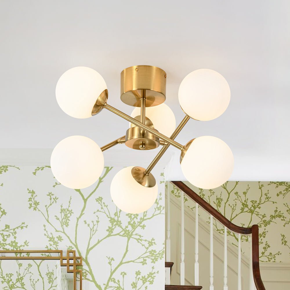 lightfixturesusa-adjustable-opal-glass-globe-brass-sputnik-semi-flush-mount-ceiling-light-brass-1406904 LightFixturesUSA - Adjustable Opal Glass Globe Brass Sputnik Semi Flush Mount - Ceiling Light - Brass -