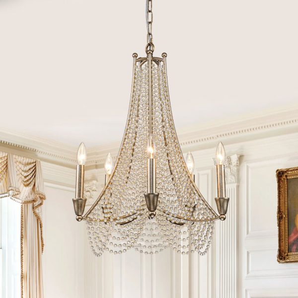 LightFixturesUSA-Antique Candle Style Crystal Bead Empire Chandelier-Chandelier-5-Lt-