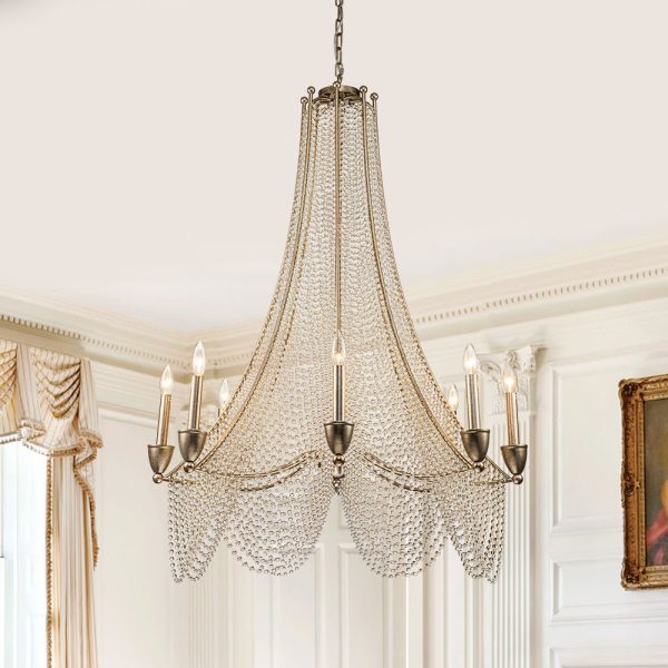LightFixturesUSA-Antique Candle Style Crystal Bead Empire Chandelier-Chandelier-8-Lt-