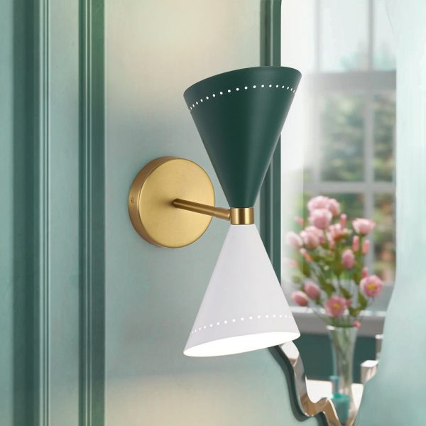 LightFixturesUSA - Art Deco 2 - Light Up Down Dual Cone Wall Sconce - Wall Sconce - Green + White - 1 Pack -