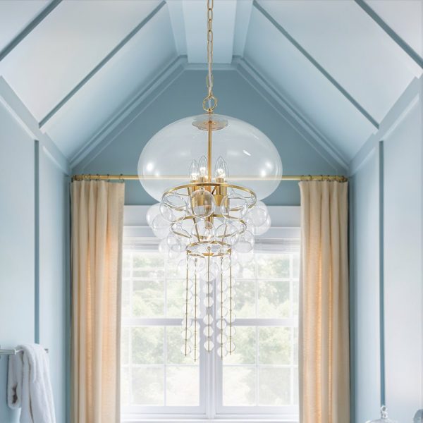 LightFixturesUSA - Art Deco Brass Tiered Clear Glass Jellyfish Style Chandelier - Chandelier - Brass -