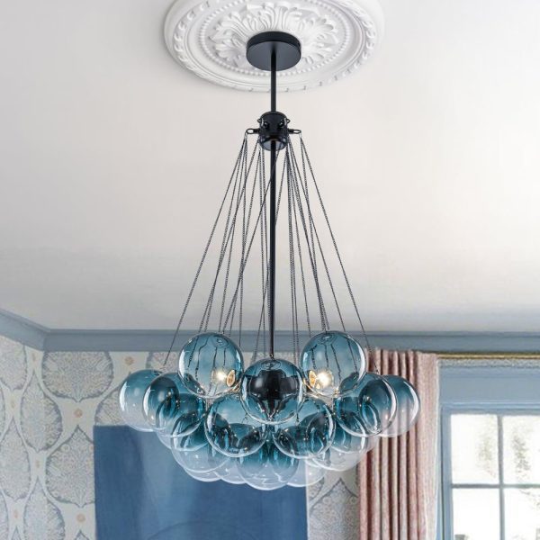 LightFixturesUSA - Art Deco Color Cluster Glass Globe Bubble Chandelier - Chandelier - Blue -