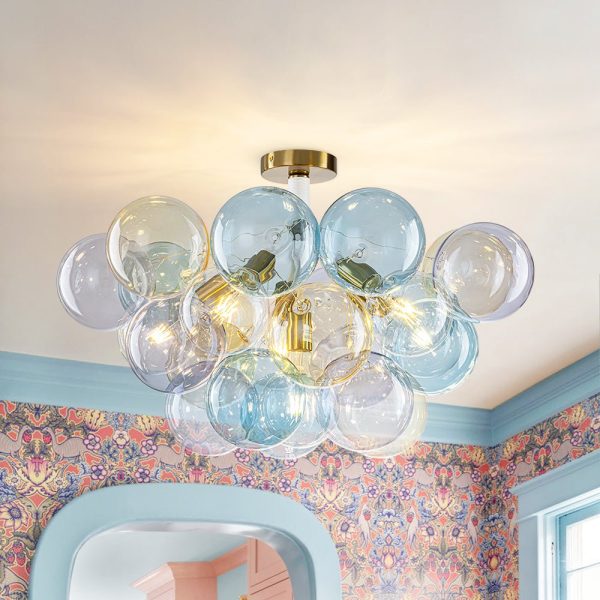 LightFixturesUSA - Art Deco Colorful Glass Cluster Bubble Semi Flush Chandelier - Chandelier - 24.8 in - 