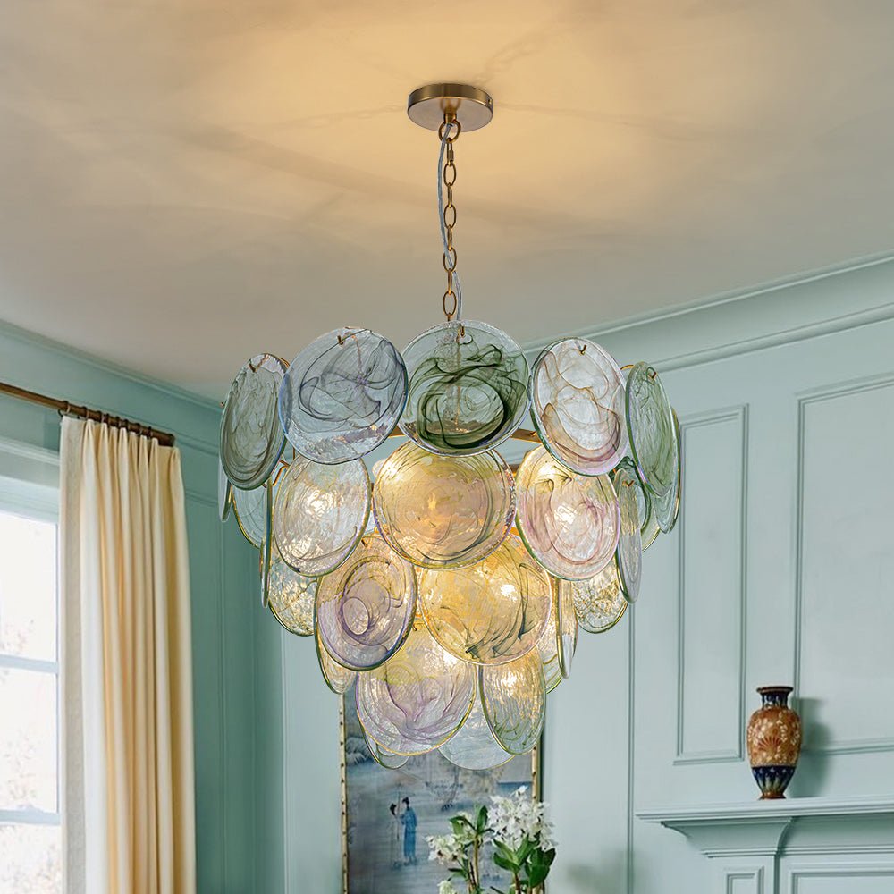 lightfixturesusa-art-deco-green-iridescent-swirl-glass-tiered-chandelier-chandelier-small-774581 LightFixturesUSA - Art Deco Green Iridescent Swirl Glass Tiered Chandelier - Chandelier - Small -