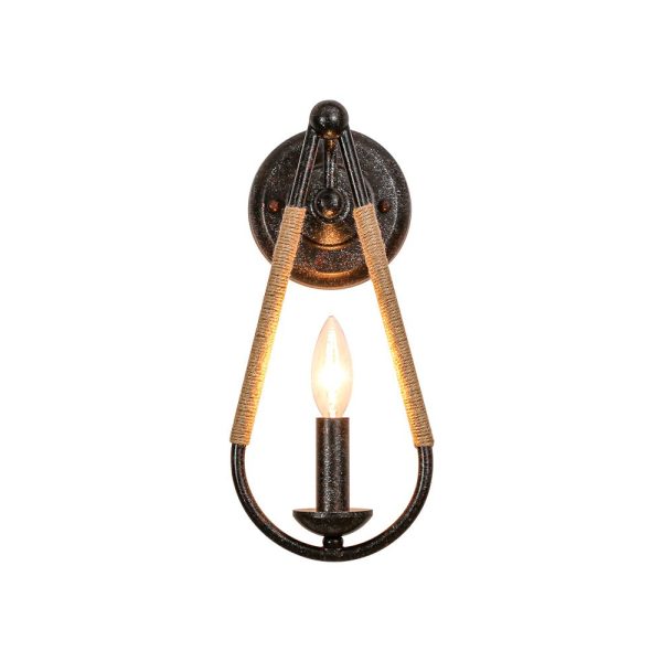 LightFixturesUSA - Barn 1 - Light Hemp Rope Hanging Candle Style Wall Sconce - Wall Sconce - Black -