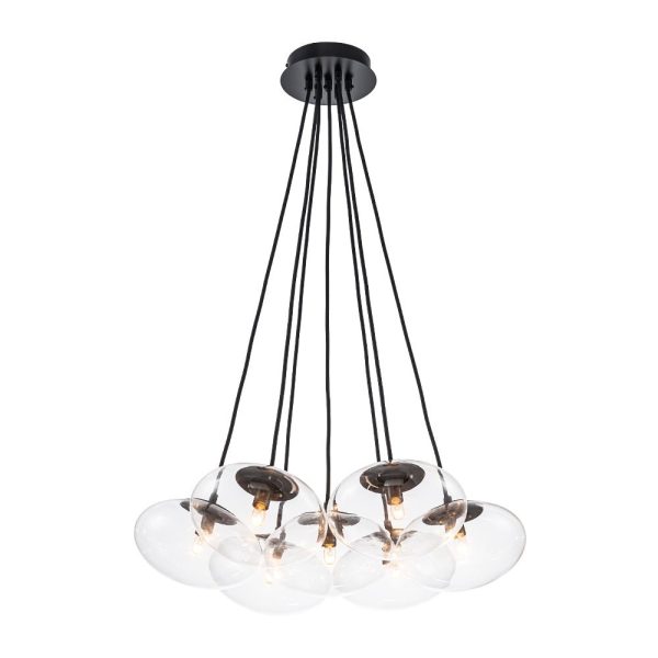 LightFixturesUSA - Black 7 - Light Cluster Clear Glass Oval Globe Chandelier - Chandelier - Black -