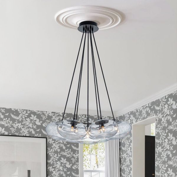 LightFixturesUSA - Black 7 - Light Cluster Clear Glass Oval Globe Chandelier - Chandelier - Glass with Thickened Base -