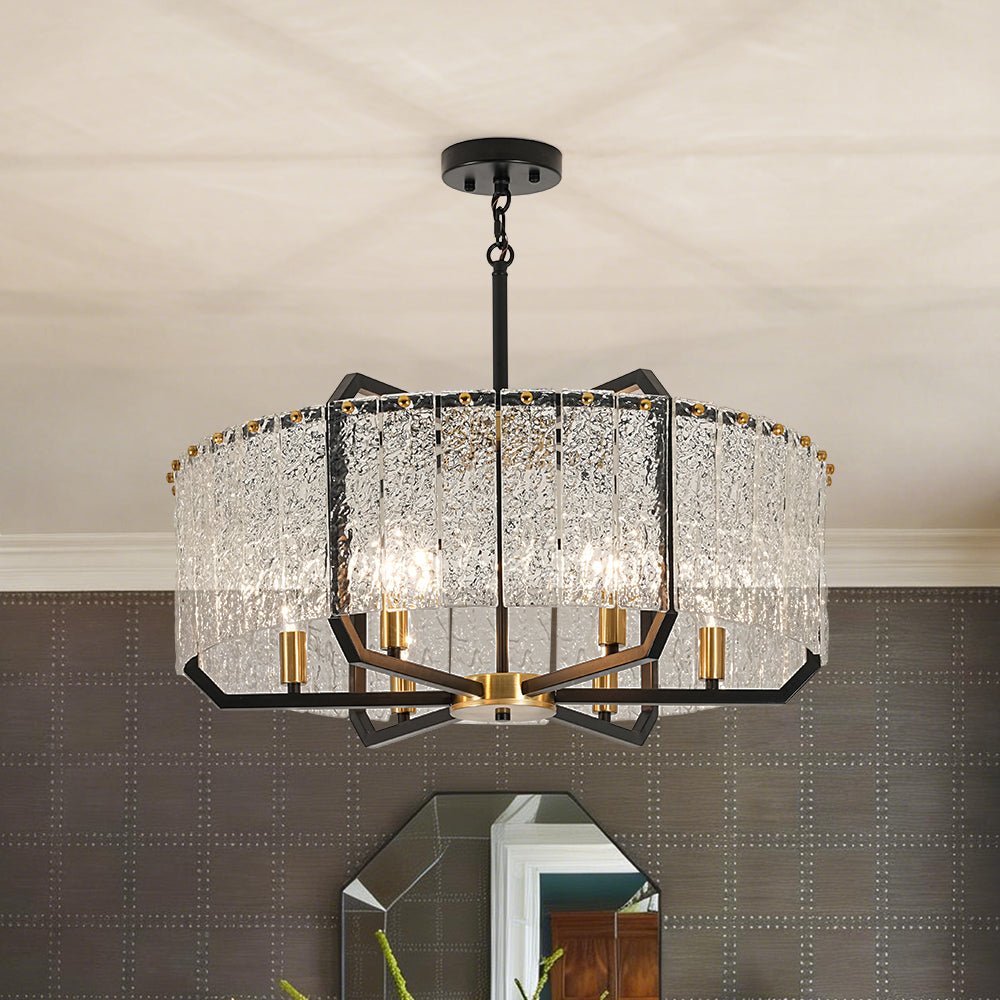 lightfixturesusa-black-brass-6-light-rippled-glass-drum-cage-chandelier-chandelier-25-in-9210231 LightFixturesUSA - Black Brass 6 - Light Rippled Glass Drum Cage Chandelier - Chandelier - 25 in -