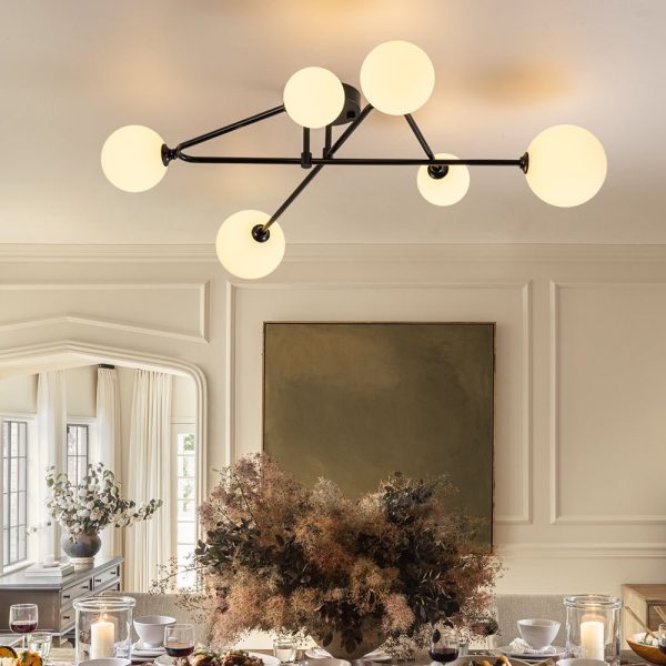 LightFixturesUSA - Black Frosted Bubble Linear Sputnik Semi Flush Mount - Ceiling Light - Black - 