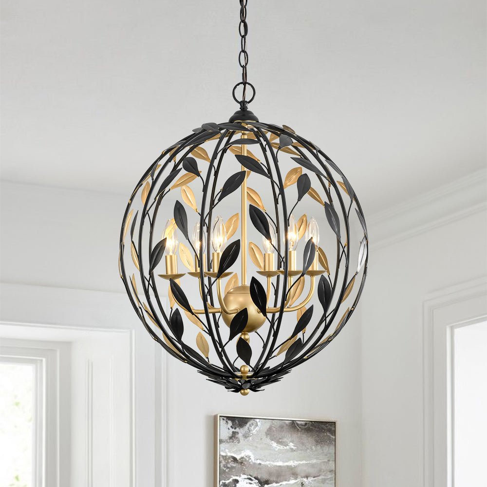 lightfixturesusa-black-gold-candle-style-leaf-vine-iron-orb-chandelier-chandelier-6-lt-4098194 LightFixturesUSA - Black Gold Candle Style Leaf Vine Iron Orb Chandelier - Chandelier - 6 - Lt -