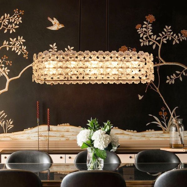 LightFixturesUSA - Bloom Art Deco Floral Glass Linear Cage Island Chandelier - Chandelier - Black -