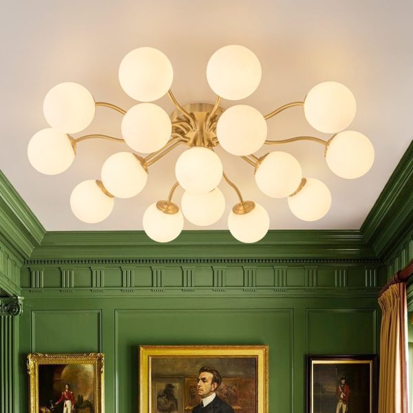 LightFixturesUSA - Bloom Brass Frosted Glass Bubble Semi Flush Chandelier - Chandelier - 16 - Lt -
