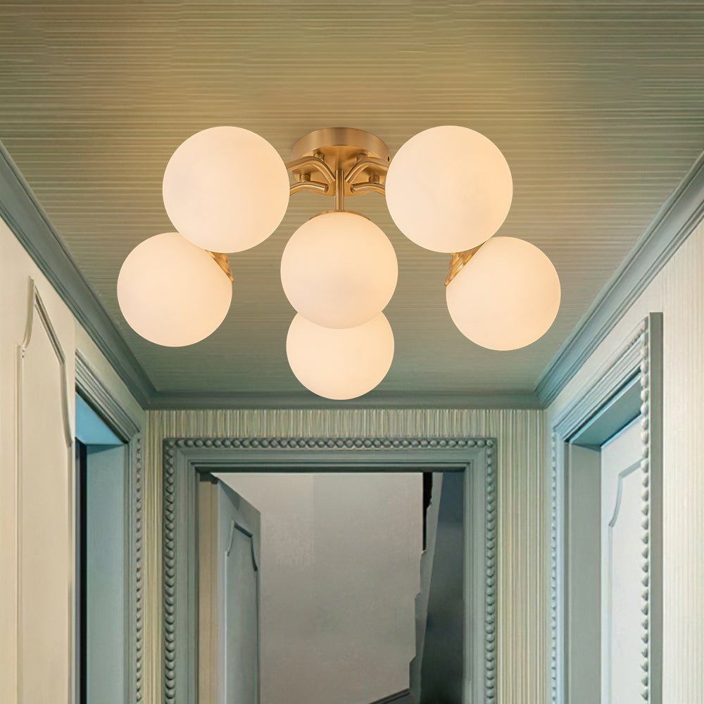 lightfixturesusa-bloom-brass-frosted-glass-bubble-semi-flush-chandelier-chandelier-6-lt-203954 LightFixturesUSA - Bloom Brass Frosted Glass Bubble Semi Flush Chandelier - Chandelier - 6 - Lt -