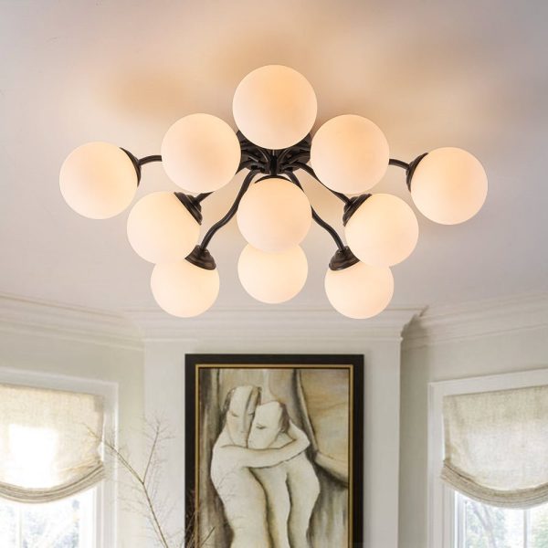 LightFixturesUSA - Bloom Brass Frosted Glass Bubble Semi Flush Chandelier - Chandelier - Black/11 - Lt -