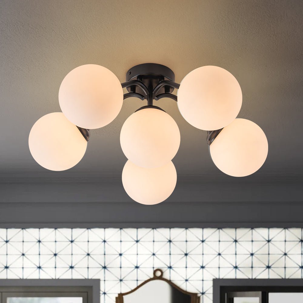 lightfixturesusa-bloom-brass-frosted-glass-bubble-semi-flush-chandelier-chandelier-black6-lt-8842483 LightFixturesUSA - Bloom Brass Frosted Glass Bubble Semi Flush Chandelier - Chandelier - Black/6 - Lt -