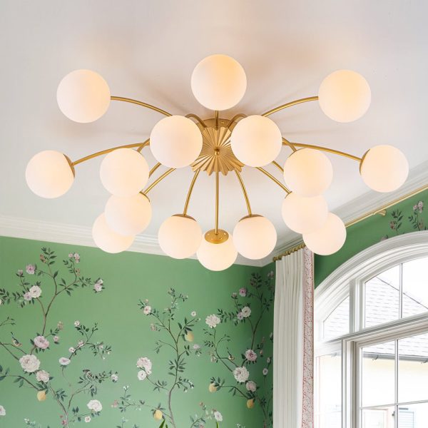 LightFixturesUSA - Bloom Dimmable Opal Glass Globe Bubble Semi Flush Chandelier - Chandelier - Brass (Exclusive Offer) - 