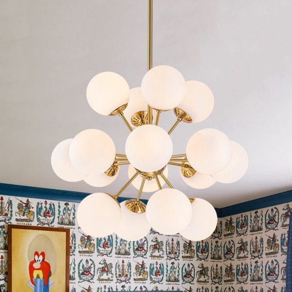 LightFixturesUSA - Bloom Frosted Glass Bubble Sphere Sputnik Chandelier - Chandelier - Brass - 