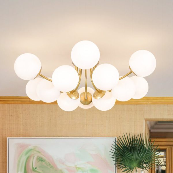 LightFixturesUSA - Bloom Tiered Frosted Glass Globe Bubble Semi Flush Chandelier - Chandelier - Brass - 