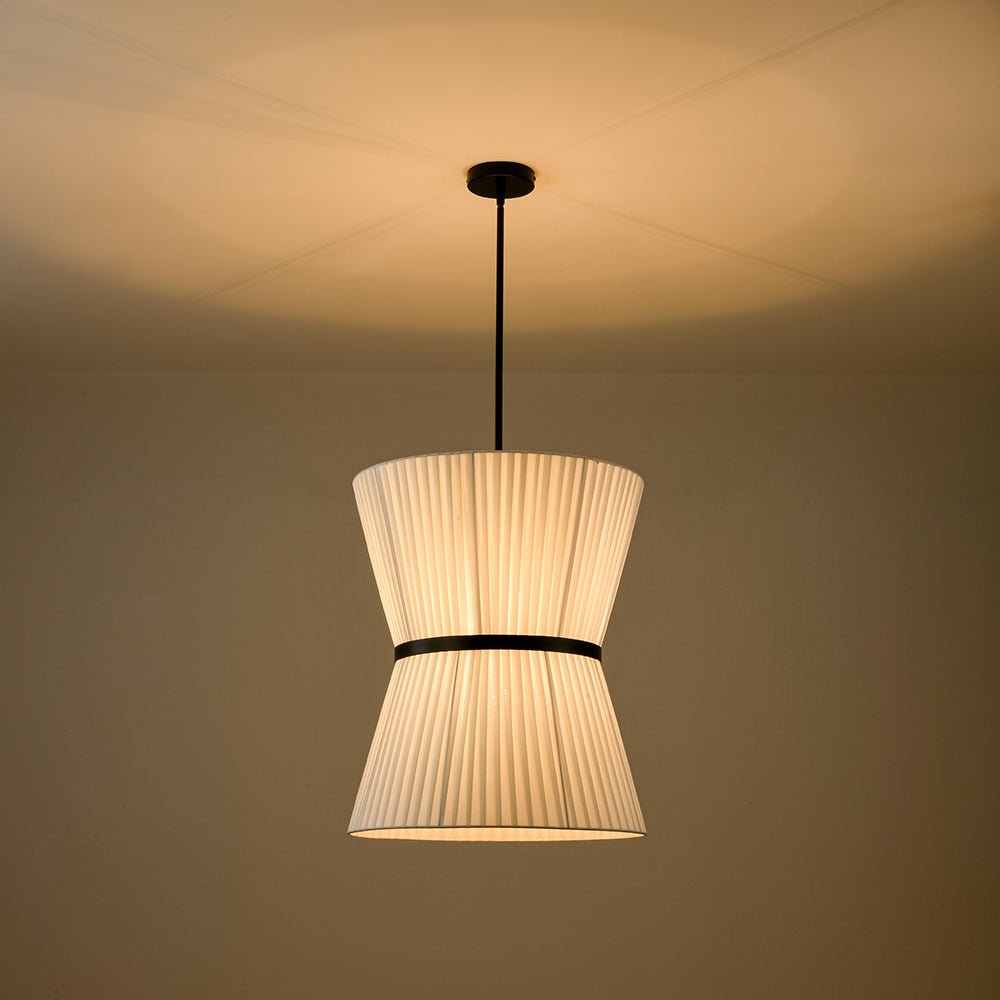 lightfixturesusa-boho-2-tier-white-fabric-tapered-drum-pendant-light-chandelier-black-finish-white-shade-237003