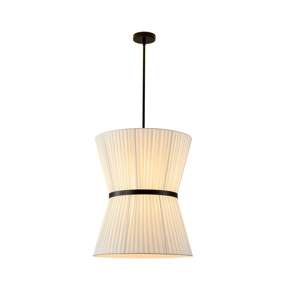 lightfixturesusa-boho-2-tier-white-fabric-tapered-drum-pendant-light-chandelier-black-finish-white-shade-357459