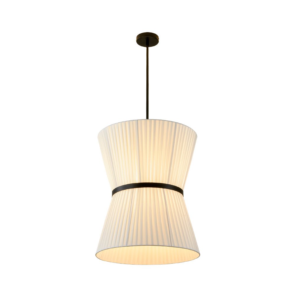 lightfixturesusa-boho-2-tier-white-fabric-tapered-drum-pendant-light-chandelier-black-finish-white-shade-506246