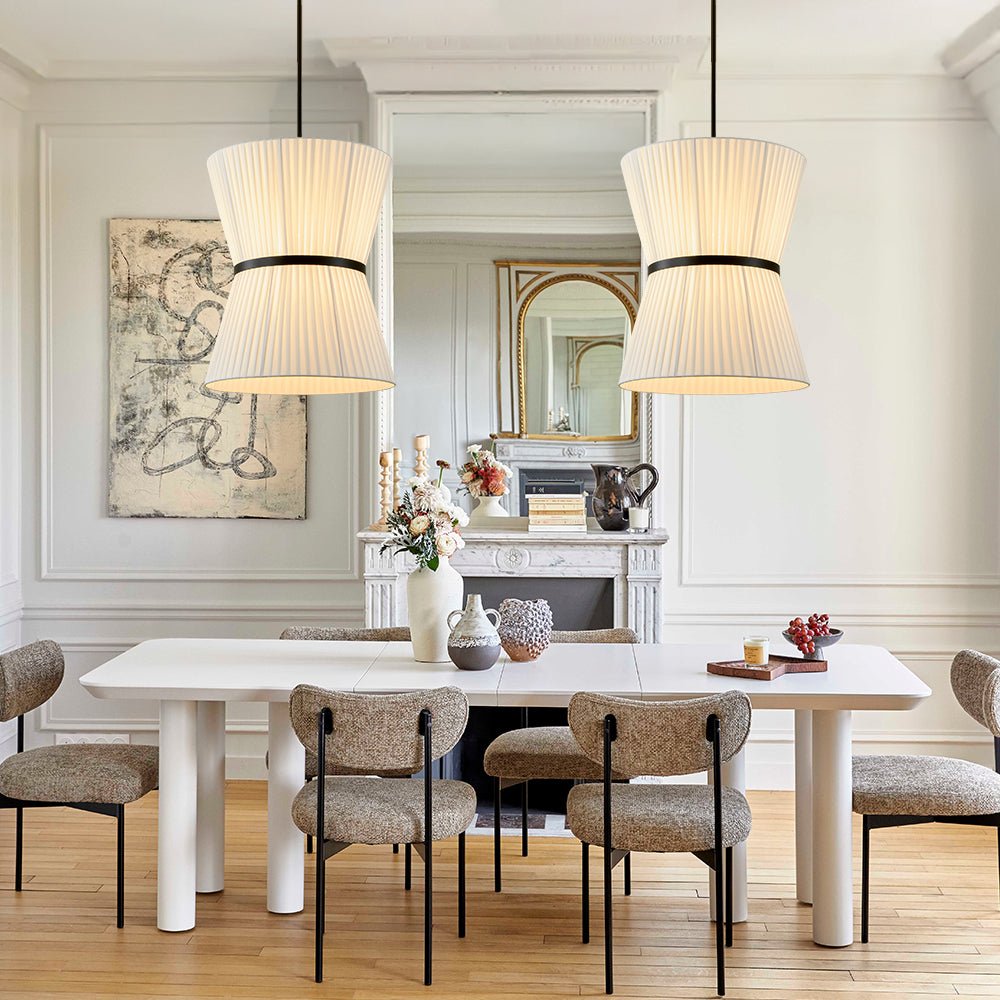 lightfixturesusa-boho-2-tier-white-fabric-tapered-drum-pendant-light-chandelier-black-finish-white-shade-7798780