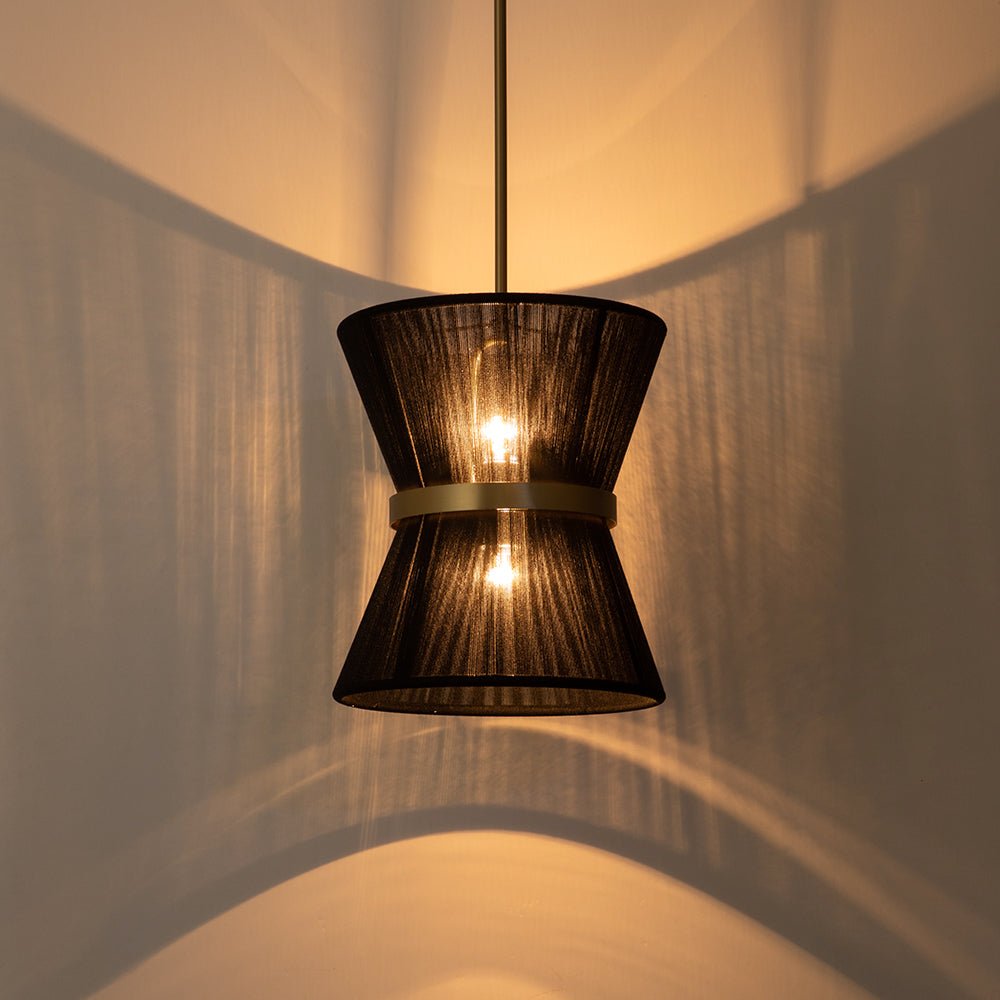 lightfixturesusa-boho-2-tier-woven-thread-tapered-drum-pendant-light-chandelier-black-large-pre-order-832907
