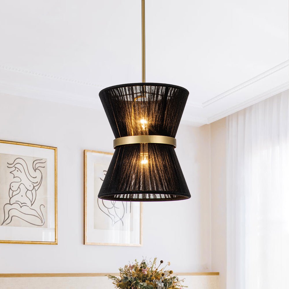 lightfixturesusa-boho-2-tier-woven-thread-tapered-drum-pendant-light-chandelier-black-small-pre-order-942222 LightFixturesUSA - Boho 2 - Tier Woven Thread Tapered Drum Pendant Light - Chandelier - Black - Small (Pre - Order) -