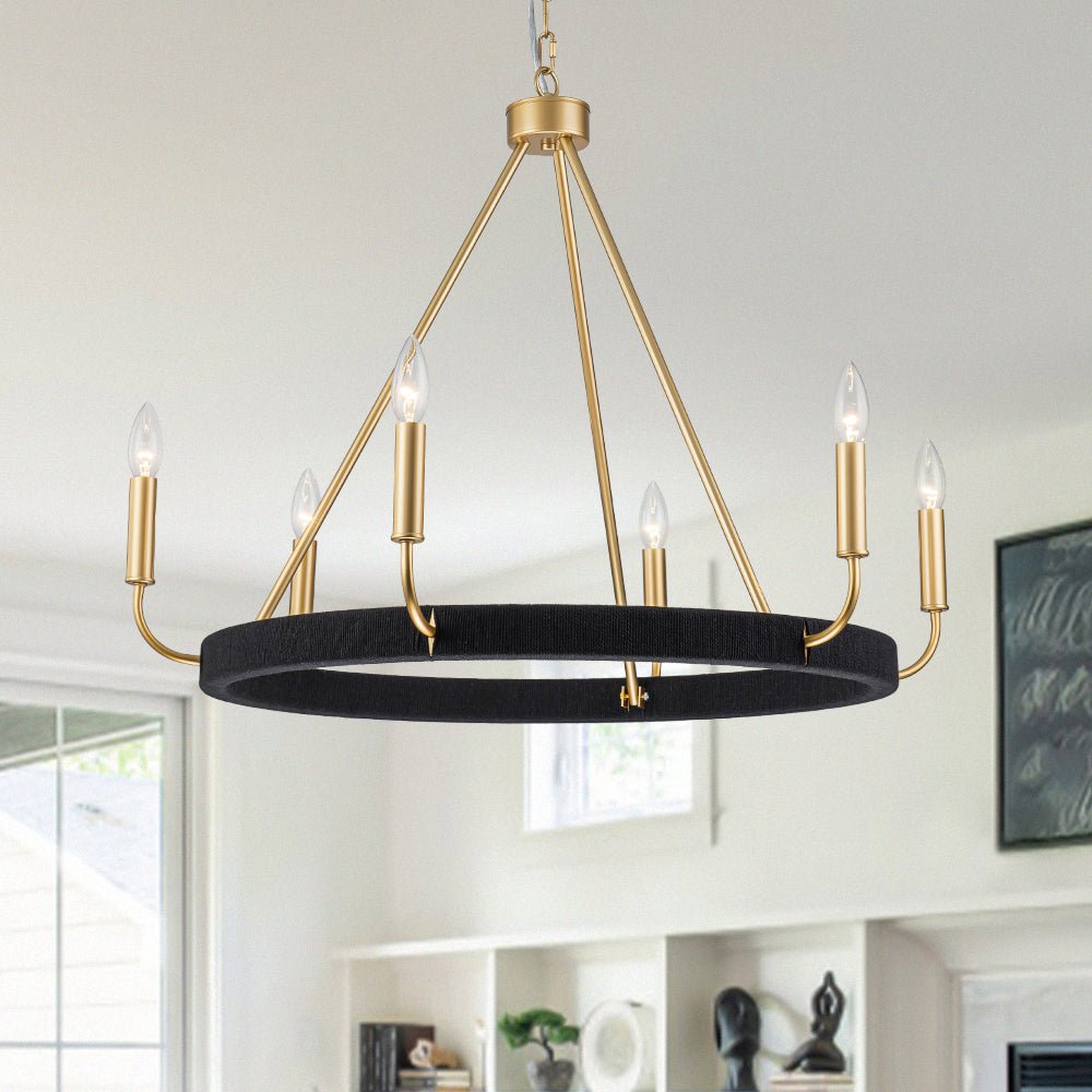 lightfixturesusa-boho-6-light-woven-string-candle-wagon-wheel-chandelier-chandelier-black-9524387 LightFixturesUSA - Boho 6 - Light Woven String Candle Wagon Wheel Chandelier - Chandelier - Black -