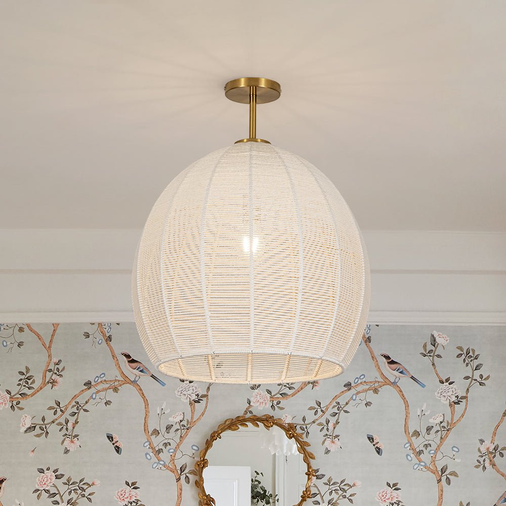 lightfixturesusa-boho-beige-woven-thread-dome-cage-semi-flush-mount-chandelier-beige-7245813 LightFixturesUSA - Boho Beige Woven Thread Dome Cage Semi Flush Mount - Chandelier - Beige -