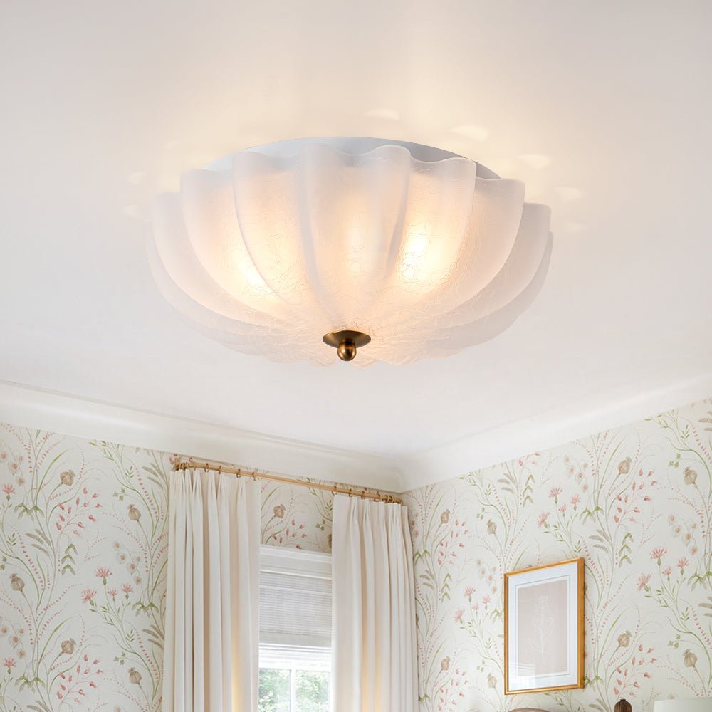 lightfixturesusa-boho-pleated-flower-white-crackled-glass-semi-flush-ceiling-light-138-in-118923 LightFixturesUSA - Boho Pleated Flower White Crackled Glass Semi Flush - Ceiling Light - 13.8 in -