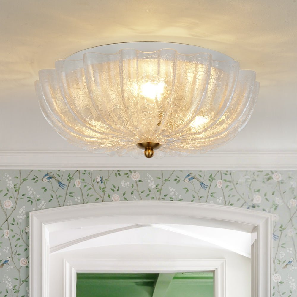 lightfixturesusa-boho-pleated-flower-white-crackled-glass-semi-flush-ceiling-light-clear-crackled-glass-362717 LightFixturesUSA - Boho Pleated Flower White Crackled Glass Semi Flush - Ceiling Light - Clear Crackled Glass -