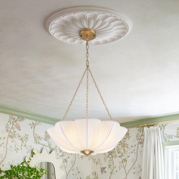 LightFixturesUSA - Boho Pleated Flower White Fabric Cage Pendant Light - Pendant Light - 19.3 in (Pre - Order) - 