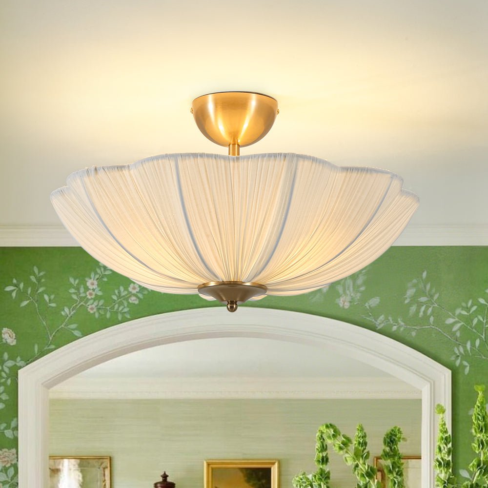 lightfixturesusa-boho-pleated-flower-white-fabric-semi-flush-mount-ceiling-light-195-in-1269396 LightFixturesUSA - Boho Pleated Flower White Fabric Semi Flush Mount - Ceiling Light - 19.5 in -