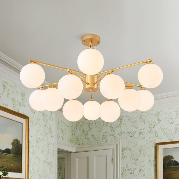 LightFixturesUSA - Brass 2 - Tier Sputnik Frosted Glass Bubble Pendant Chandelier - Chandelier - Brass (Exclusive Offer) - 