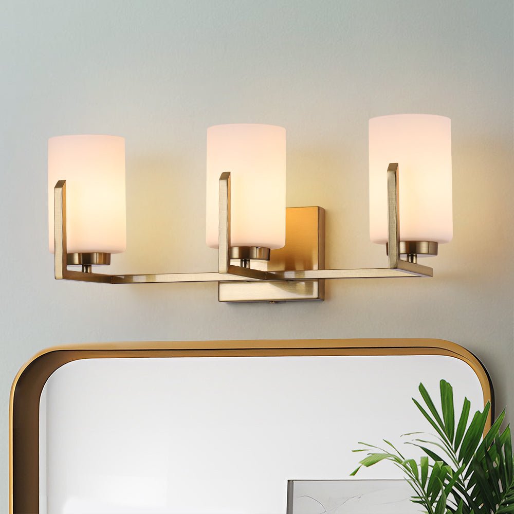 lightfixturesusa-brass-3-light-frosted-glass-cylindrical-shade-vanity-wall-sconce-wall-sconce-3-lt-1661819 LightFixturesUSA - Brass 3 - Light Frosted Glass Cylindrical Shade Vanity Wall Sconce - Wall Sconce - 3 - Lt -