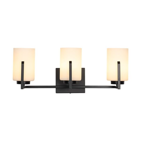 LightFixturesUSA - Brass 3 - Light Frosted Glass Cylindrical Shade Vanity Wall Sconce - Wall Sconce - Black -