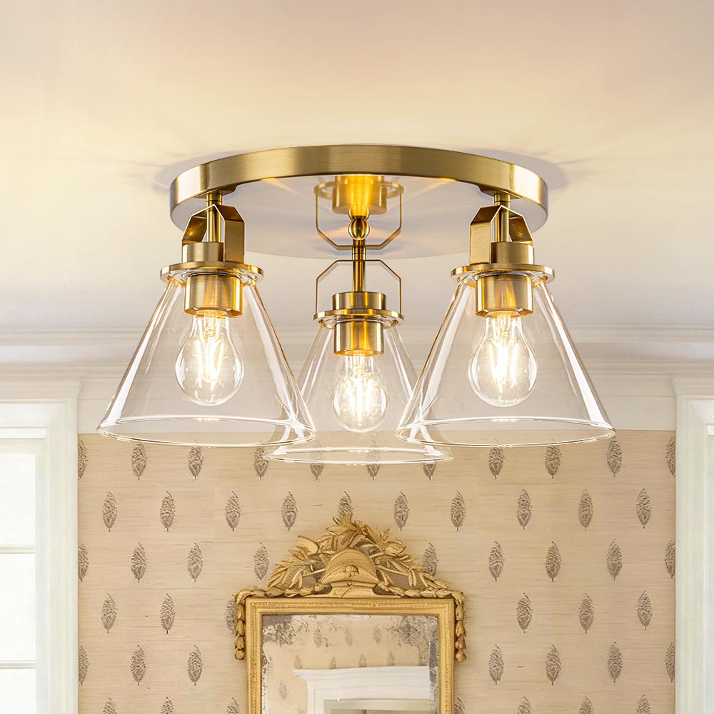 lightfixturesusa-brass-3-light-glass-conical-shade-round-ceiling-light-ceiling-light-brass-2618567 LightFixturesUSA - Brass 3 - Light Glass Conical Shade Round Ceiling Light - Ceiling Light - Brass -