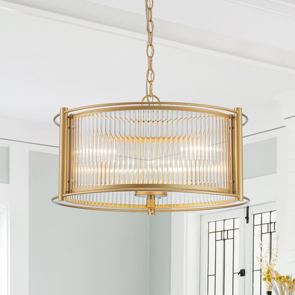 lightfixturesusa-brass-3-light-ribbed-glass-drum-lantern-pendant-light-chandelier-brass-887559 LightFixturesUSA - Brass 3 - Light Ribbed Glass Drum Lantern Pendant Light - Chandelier - Brass -