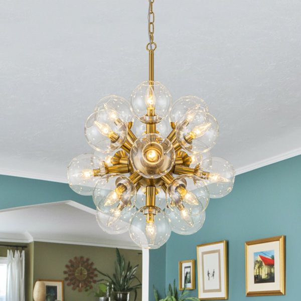 LightFixturesUSA - Brass Cluster Glass Globe Bubble Sphere Sputnik Chandelier - Chandelier - Brass - 