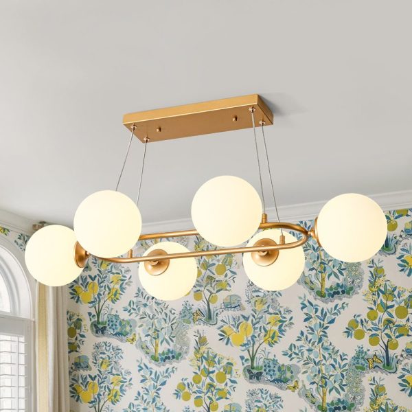 LightFixturesUSA - Brass Frosted White Glass Bubble Oval Ring Island Chandelier - Chandelier - Brass - 