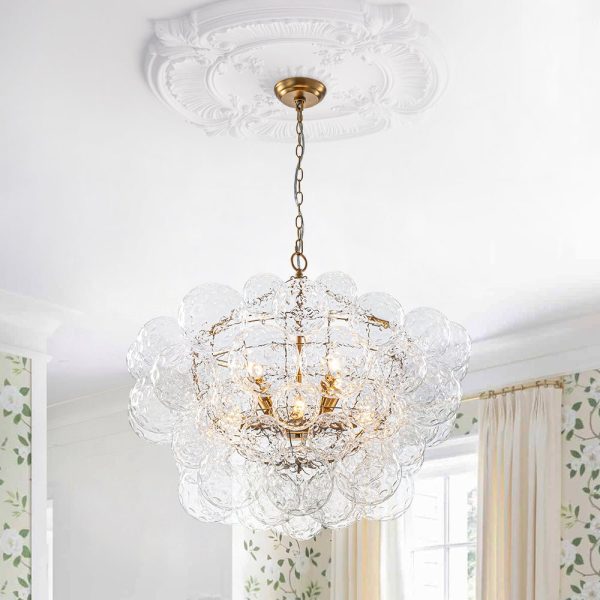 LightFixturesUSA - Brass Luxe Cluster Hammered Glass Globe Bubble Chandelier - Chandelier - 8 - Lt -