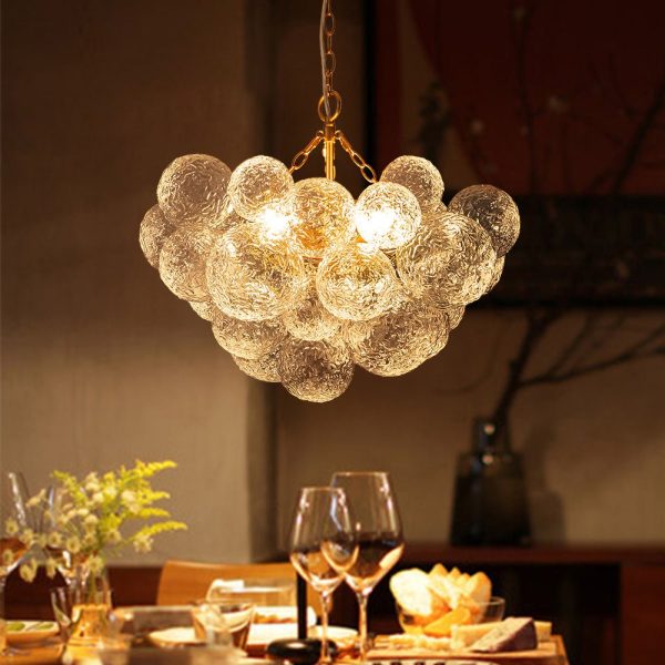 LightFixturesUSA - Brass Luxe Cluster Rippled Glass Globe Bubble Chandelier - Chandelier - 3 - Lt -