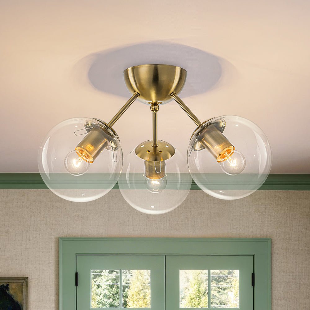 lightfixturesusa-brass-mid-century-3-light-glass-globe-semi-flush-mount-ceiling-light-clear-3647039 LightFixturesUSA - Brass Mid - Century 3 - Light Glass Globe Semi Flush Mount - Ceiling Light - Clear -