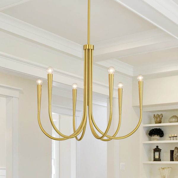 LightFixturesUSA - Brass Mid - Century Minimalist Tiered Candle Style Chandelier - Chandelier - 1 Tier -