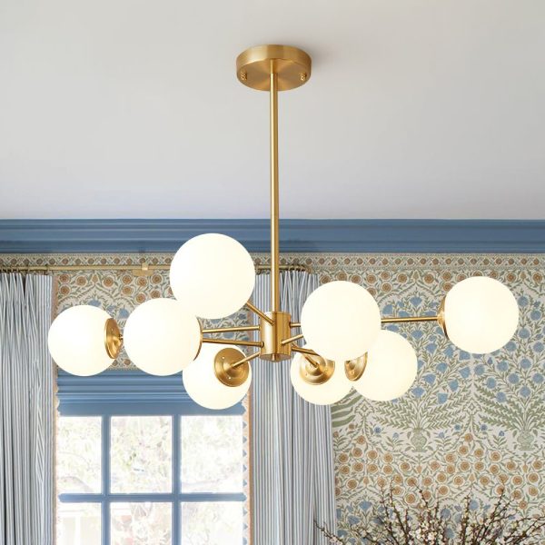 LightFixturesUSA - Brass Opal Glass Globe Tier Sputnik Chandelier - Chandelier - 6 - Lt -